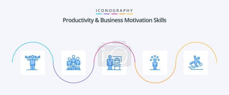 Téléchargez les illustrations : Productivity And Business Motivation Skills Blue 5 Icon Pack Including business. connection. winners. abilities. businessman - en licence libre de droit