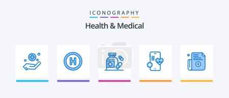 Ilustración de Health And Medical Blue 5 Icon Pack Including . register. medicine. medical. heart. Creative Icons Design - Imagen libre de derechos