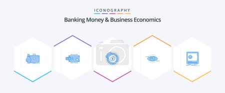 Téléchargez les illustrations : Banking Money And Business Economics 25 Blue icon pack including marketing. business. money. graph. diagram - en licence libre de droit