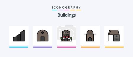 Téléchargez les illustrations : Buildings Line Filled 5 Icon Pack Including casa. antique building. shop front. hut. home. Creative Icons Design - en licence libre de droit