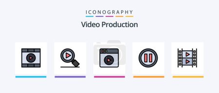 Téléchargez les illustrations : Video Production Line Filled 5 Icon Pack Including movie . cinema . film . search. Creative Icons Design - en licence libre de droit
