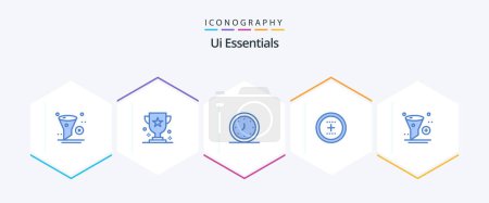 Illustration for Ui Essentials 25 Blue icon pack including interface. add. prize. timer. clock - Royalty Free Image