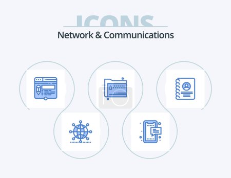 Téléchargez les illustrations : Network And Communications Blue Icon Pack 5 Icon Design. files. folder. mobile. pencil. page - en licence libre de droit
