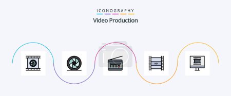 Illustration for Video Production Line Filled Flat 5 Icon Pack Including hd in filmmaking. digital video broadcasting. superhero. vintage radio. radio - Royalty Free Image
