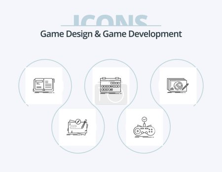 Illustration for Game Design And Game Development Line Icon Pack 5 Icon Design. open. author. quest. tools. develop - Royalty Free Image