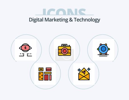Ilustración de Digital Marketing And Technology Line Filled Icon Pack 5 Icon Design. tablet. marketing. marketing. ad. native - Imagen libre de derechos