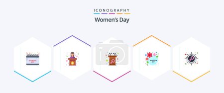 Téléchargez les illustrations : Womens Day 25 Flat icon pack including women. flower. teacher. day. message - en licence libre de droit