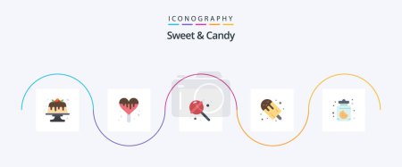 Téléchargez les illustrations : Sweet And Candy Flat 5 Icon Pack Including dessert. popsicle. candy. food. candy - en licence libre de droit