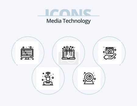 Illustration for Media Technology Line Icon Pack 5 Icon Design. touch. hand. camera. waves. mixer - Royalty Free Image