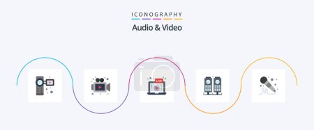 Illustration for Audio And Video Flat 5 Icon Pack Including . microphone. video. mic. sound - Royalty Free Image
