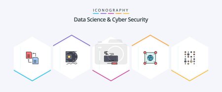 Illustration for Data Science And Cyber Security 25 FilledLine icon pack including data. scince. key. world. globe - Royalty Free Image
