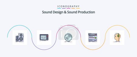 Téléchargez les illustrations : Sound Design And Sound Production Line Filled Flat 5 Icon Pack Including module. rack. music. vinyl. phonograph - en licence libre de droit