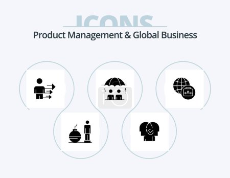 Téléchargez les illustrations : Product Managment And Global Business Glyph Icon Pack 5 Icon Design. international business. modern. selection. management. modern - en licence libre de droit