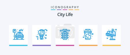 Ilustración de City Life Blue 5 Icon Pack Including environment. been. city. garbage. city. Creative Icons Design - Imagen libre de derechos