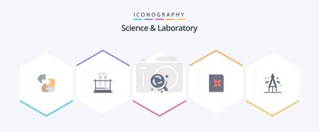 Illustration for Science 25 Flat icon pack including divider. science. bacteria. physics. book - Royalty Free Image