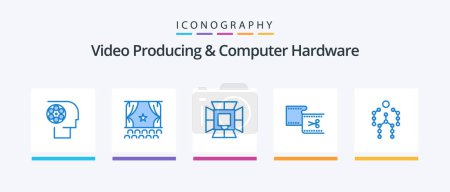 Illustration for Video Producing And Computer Hardware Blue 5 Icon Pack Including edit. clip. performance. softbox. lighting. Creative Icons Design - Royalty Free Image