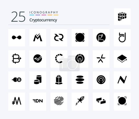 Téléchargez les illustrations : Cryptocurrency 25 Solid Glyph icon pack including . cryptocurrency . coin . coin . decreed - en licence libre de droit