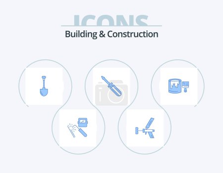 Illustration for Building And Construction Blue Icon Pack 5 Icon Design. screw. repair. foam. tool. showel - Royalty Free Image