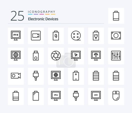Téléchargez les illustrations : Devices 25 Line icon pack including dongle. watch. electric. tv. control - en licence libre de droit
