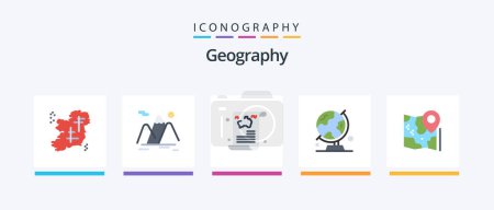 Illustration for Geo Graphy Flat 5 Icon Pack Including map. globe. hiking. guide. article. Creative Icons Design - Royalty Free Image