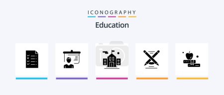 Téléchargez les illustrations : Education Glyph 5 Icon Pack Including . book. flag. apple. pencil. Creative Icons Design - en licence libre de droit