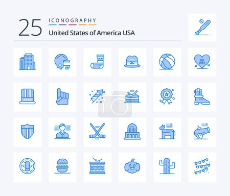 Téléchargez les illustrations : Usa 25 Blue Color icon pack including heart. american. festivity. ball. american - en licence libre de droit