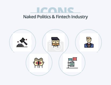 Téléchargez les illustrations : Naked Politics And Fintech Industry Line Filled Icon Pack 5 Icon Design. games. money. matrioshka. influence. corruption - en licence libre de droit