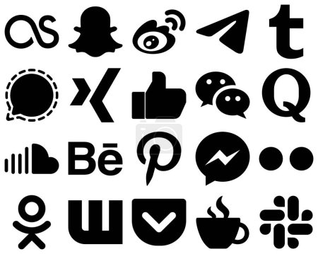 Téléchargez les illustrations : 20 Premium Black Solid Icon Set such as messenger. facebook and like icons. Elegant and unique - en licence libre de droit