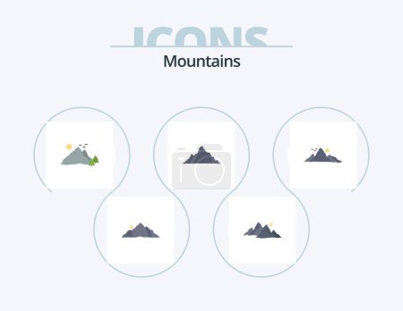 Téléchargez les illustrations : Mountains Flat Icon Pack 5 Icon Design. . . mountain. sun. hill - en licence libre de droit