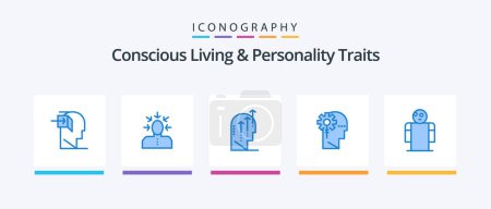 Illustration for Concious Living And Personality Traits Blue 5 Icon Pack Including human. analytics. human. mind. human. Creative Icons Design - Royalty Free Image