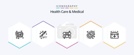 Illustration for Health Care And Medical 25 Line icon pack including case. care. aid. medical . blood - Royalty Free Image