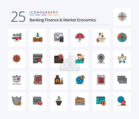 Illustration for Banking Finance And Market Economics 25 Line Filled icon pack including calculation. budget. cash. banking. audit - Royalty Free Image