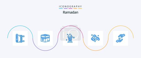 Téléchargez les illustrations : Ramadan Blue 5 Icon Pack Including care. fruit. mecca. ramadan. lamp - en licence libre de droit