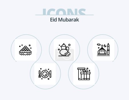 Ilustración de Eid Mubarak Line Icon Pack 5 Icon Design. muslim. mosque. knife. islam. holy - Imagen libre de derechos