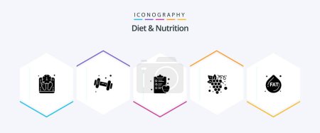 Illustration for Diet And Nutrition 25 Glyph icon pack including diet. fat. apple. organic. fruit - Royalty Free Image