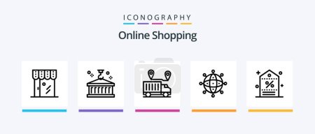 Téléchargez les illustrations : Online Shopping Line 5 Icon Pack Including online. buy. trust. worldwide. money. Creative Icons Design - en licence libre de droit