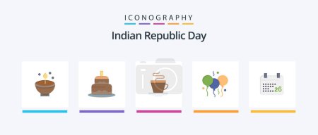 Illustration for Indian Republic Day Flat 5 Icon Pack Including bloone. indian . cake . indian. cup. Creative Icons Design - Royalty Free Image