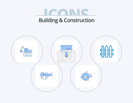 Téléchargez les illustrations : Building And Construction Blue Icon Pack 5 Icon Design. tool. paint. construction. brush. lift - en licence libre de droit