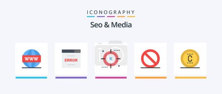 Illustration for Seo and Media Flat 5 Icon Pack Including stop. close. page. search. media. Creative Icons Design - Royalty Free Image