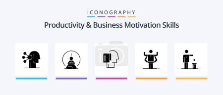 Téléchargez les illustrations : Productivity And Business Motivation Skills Glyph 5 Icon Pack Including organization. human. mind. ability. note. Creative Icons Design - en licence libre de droit