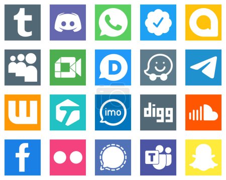 Illustration for 20 Minimalist Social Media Icons such as wattpad; messenger; myspace; telegram and disqus icons. Professional and high definition - Royalty Free Image
