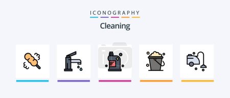Téléchargez les illustrations : Cleaning Line Filled 5 Icon Pack Including hand. sweep. house. cleaning. broom. Creative Icons Design - en licence libre de droit