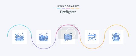 Illustration for Firefighter Blue 5 Icon Pack Including water. fire. bag. navigation. fire exit - Royalty Free Image