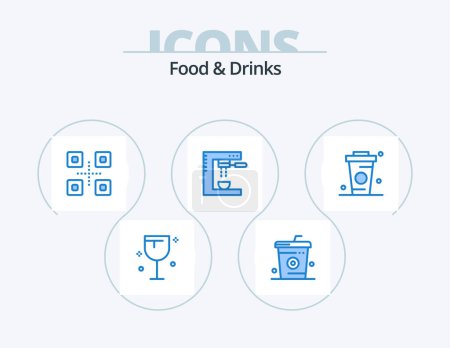 Illustration for Food and Drinks Blue Icon Pack 5 Icon Design. machine. espresso. meal. drinks. japanese food - Royalty Free Image
