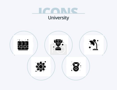 Téléchargez les illustrations : University Glyph Icon Pack 5 Icon Design. light. school lockers. trophy. achievement - en licence libre de droit