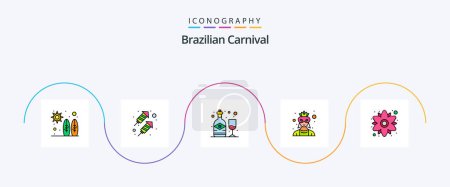 Téléchargez les illustrations : Brazilian Carnival Line Filled Flat 5 Icon Pack Including flower. chamomile. bottle. costume. avatar - en licence libre de droit
