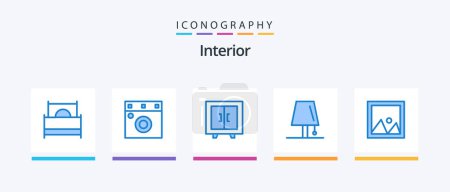 Téléchargez les illustrations : Interior Blue 5 Icon Pack Including decor. light. cupboard. lamp. design. Creative Icons Design - en licence libre de droit