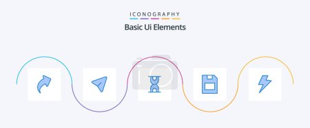 Téléchargez les illustrations : Basic Ui Elements Blue 5 Icon Pack Including electric. power. glass. data. memory card - en licence libre de droit