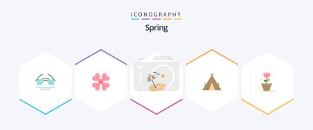 Illustration for Spring 25 Flat icon pack including floral. spring. beach. wigwam. camp - Royalty Free Image