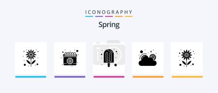 Téléchargez les illustrations : Spring Glyph 5 Icon Pack Including farm. weather. cream. sun. summer. Creative Icons Design - en licence libre de droit